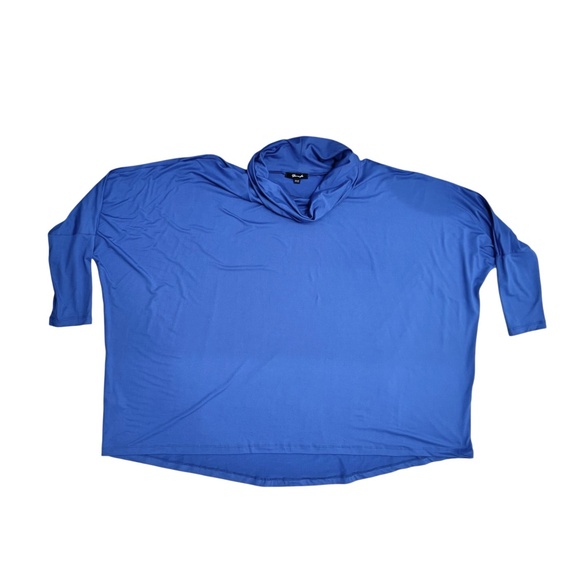 YANA K BLUE COWL NECK LONG SLEEVE OVERSIZED LOOSE FIT PONCHO TOP - Picture 10 of 11